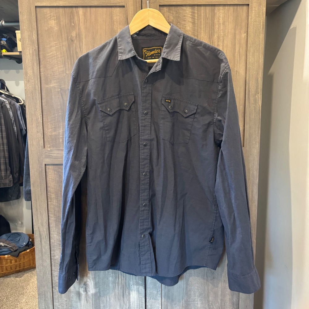Howler Brothers Gaucho Snap Shirt Mens Large Gray Western Long Sleeve Stretch